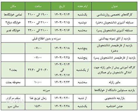 جزئیات برنامه‌های هفته خوابگاه‌ها در دانشگاه بوعلی‌سینا منتشر شد